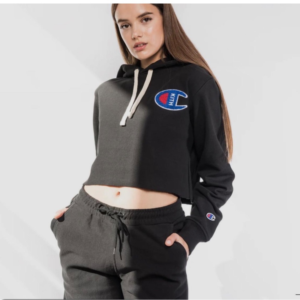 Black cropped hoodie with Champion & Kith collab rarely work